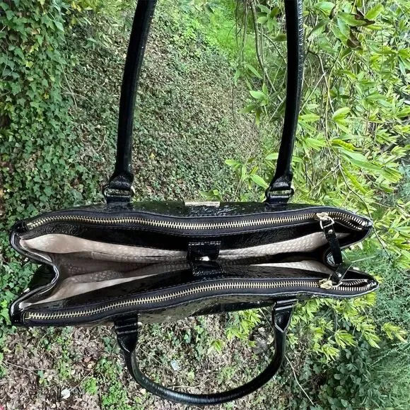 Kate Spade Black Ostrich-Embossed Leather Tote Bag Black w Gold Hardware NWOT